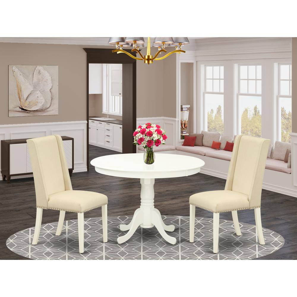 Left. East West Furniture - Dining Room Set Linen White - Brown.