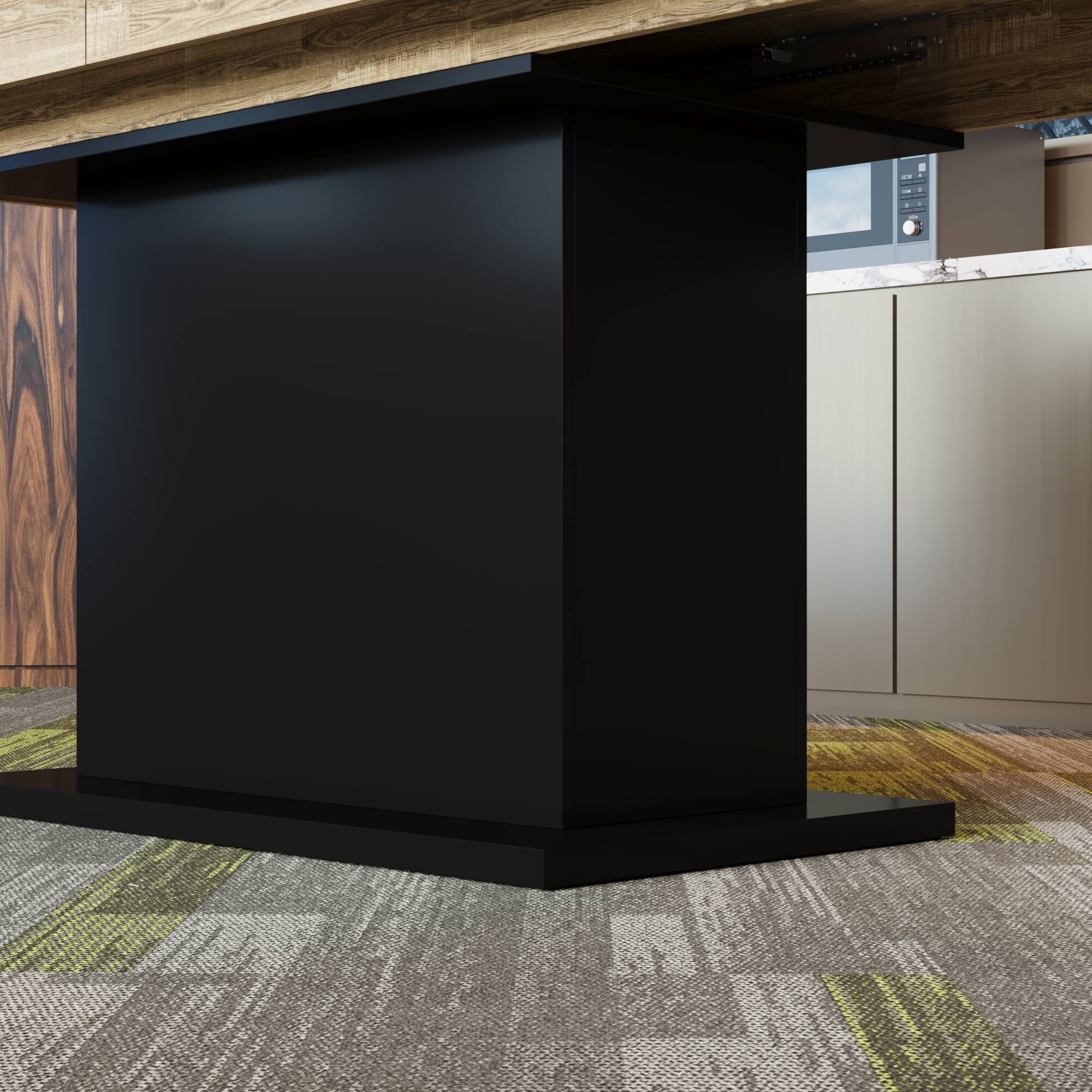 Alt View 2. FUFU&GAGA - Extendable Dining Table for 6-8, Wood Grain Kitchen Table with Black Base, Space-Saving Expandable Table for Home - Black & Wooden.