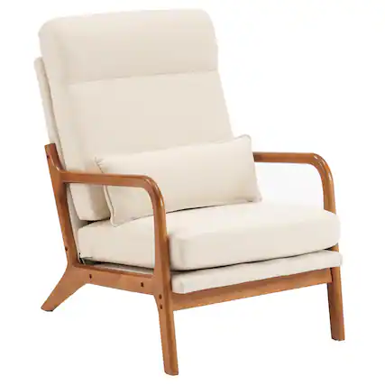 Front. SlickBlue - Armrest & Backrest Indoor Leisure Chair Comfortable Upholstered Lounge Chair for Home - Beige.