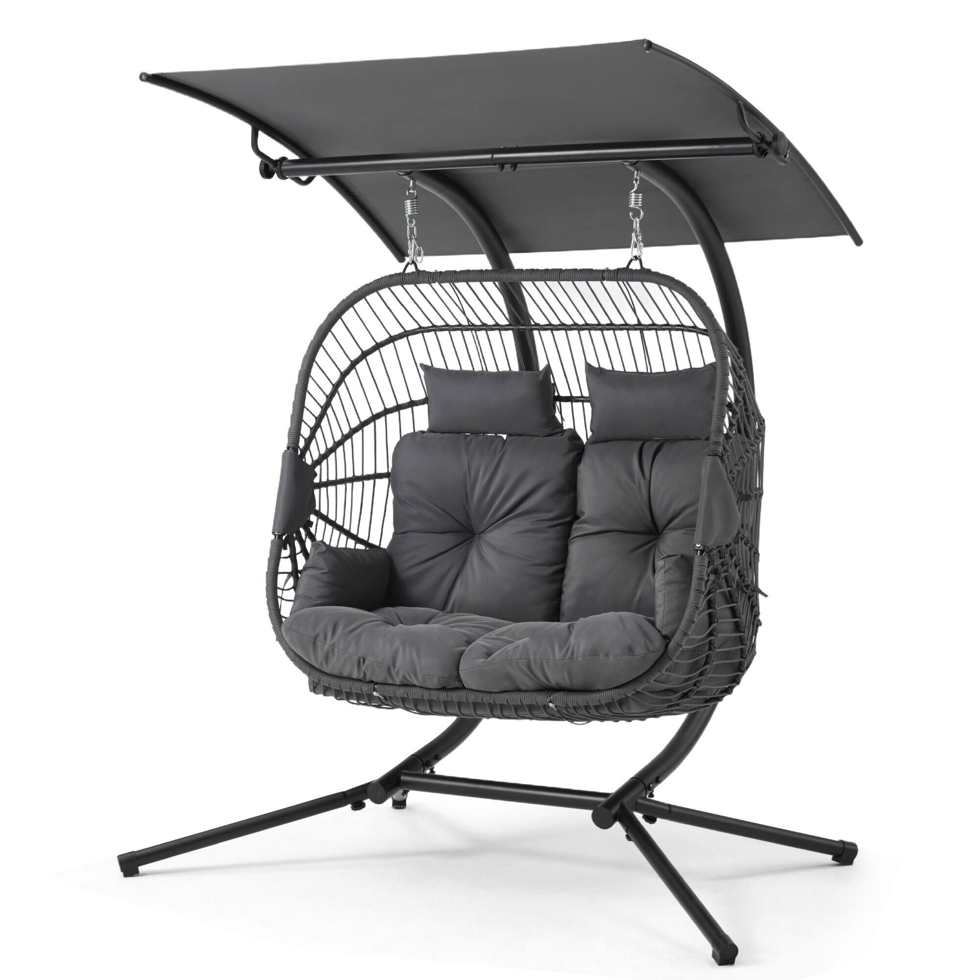 Alt View 6. U-HOMY - 2-Person Rattan Hanging Swing Chair with Canopy – Indoor/Outdoor Patio - Rectangle.