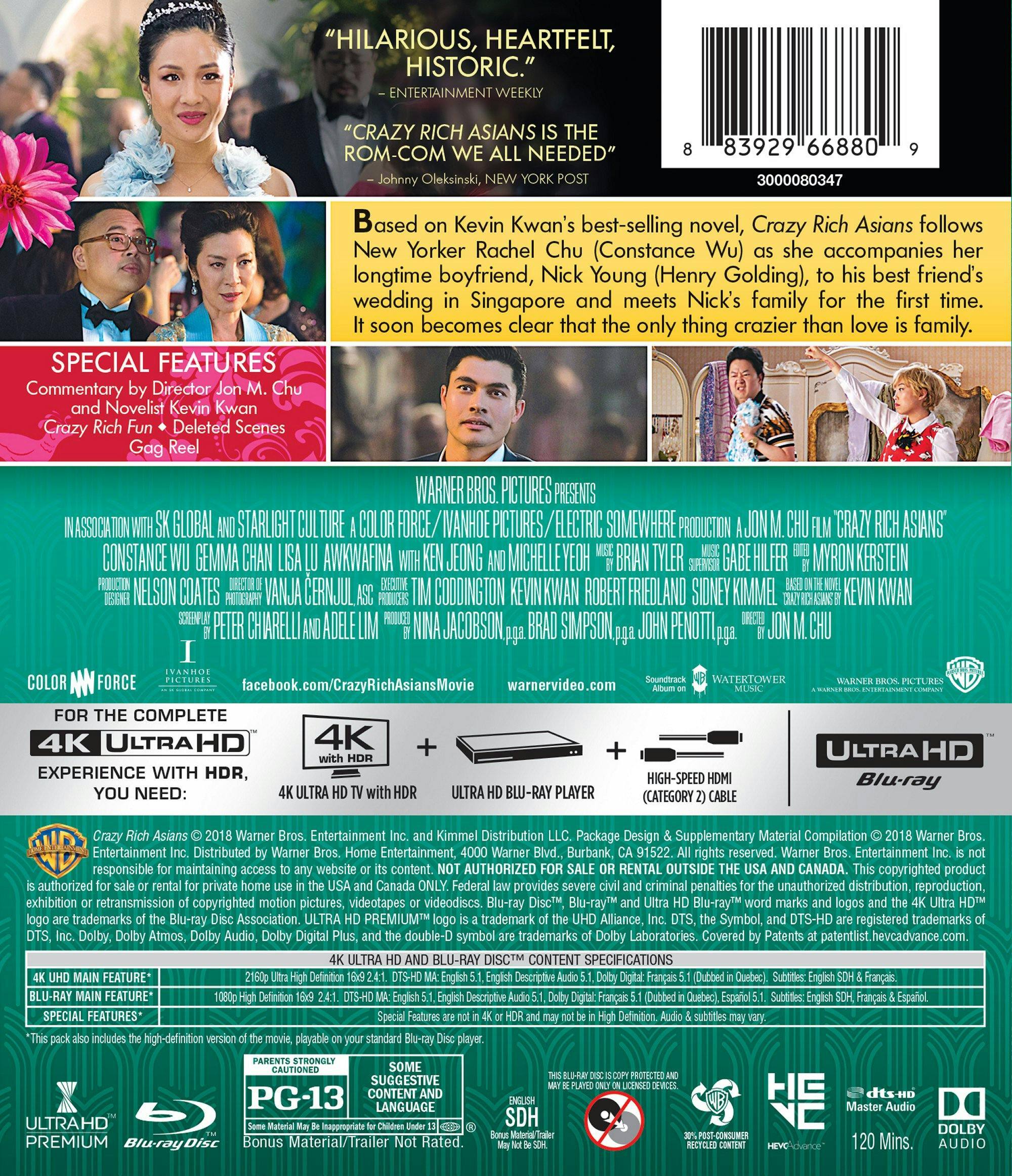 Back. Crazy Rich Asians   - 4K Blu-Ray.