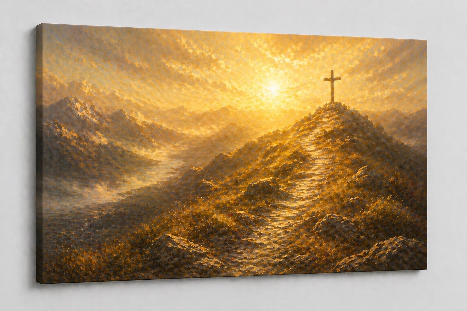 Front. FC Design - Large Canvas 24x36" Frameless Mountain Path Faith Cross Art Painting Home Wall Décor - MultiColor.
