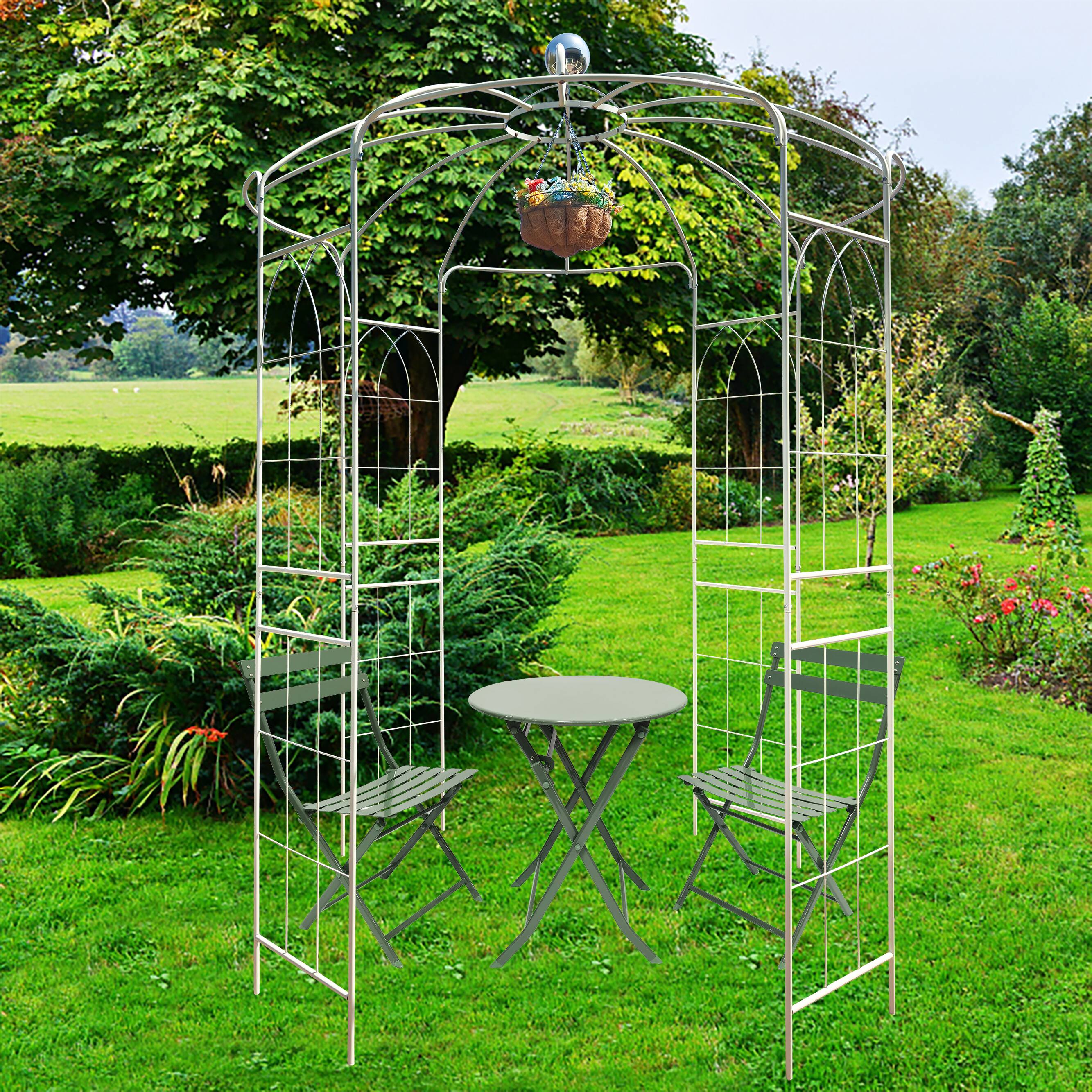 Alt View 6. Loheer - 6.8 ft Metal Garden Arch Gazebo Birdcage Pergola Arbor for Wedding Ceremony Patio Lawn - Cream White.