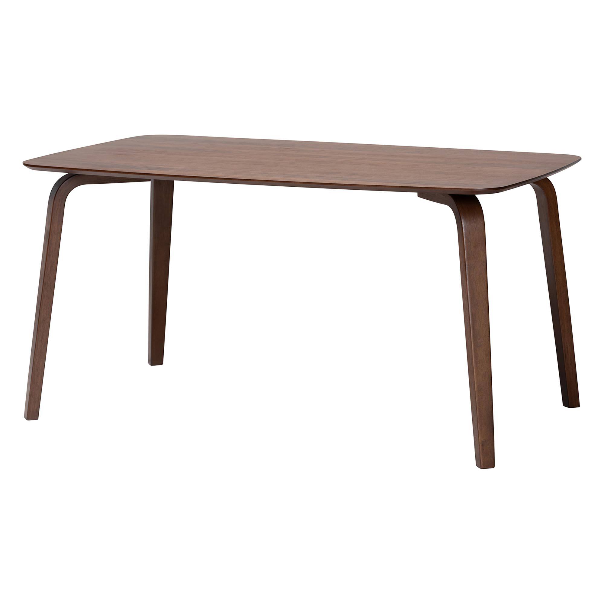 Front. Baxton Studio - Billie Wood Dining Table - Bentwood Leg Table with Rectangular Top, Mid-Century Style Centerpiece Seats 4-6 - Walnut Brown.