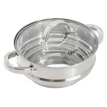 Front. Oster - Oster Sangerfield 8 Inch Universal Stainless Steel Double Boiler with Lid - Silver.