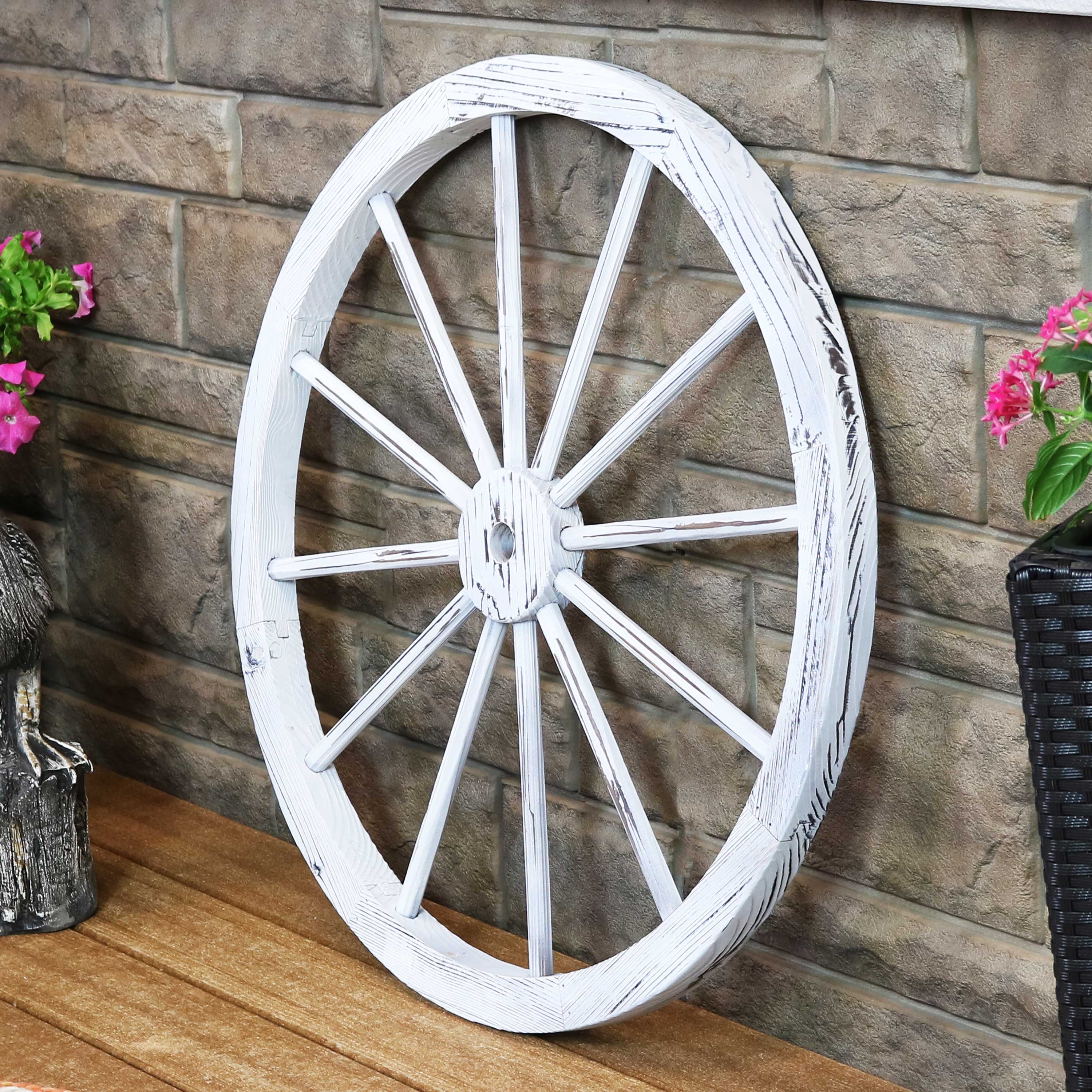 Alt View 2. Sunnydaze - Wagon Wheel Indoor/Outdoor Statue - 29 in - White.