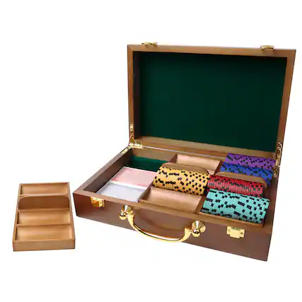 Front. GSE Games & Sports Expert - Casino Wooden Poker Chip Case with Wooden Chip Trays for Casino Nights (300 Pieces - Walnut).