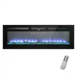 Boyel Living - 72 in. Wall Mounted Recessed Electric Fireplace with Logs and Crystals - Black