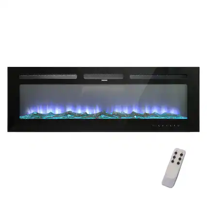 Front. Boyel Living - 72 in. Wall Mounted Recessed Electric Fireplace with Logs and Crystals - Black.