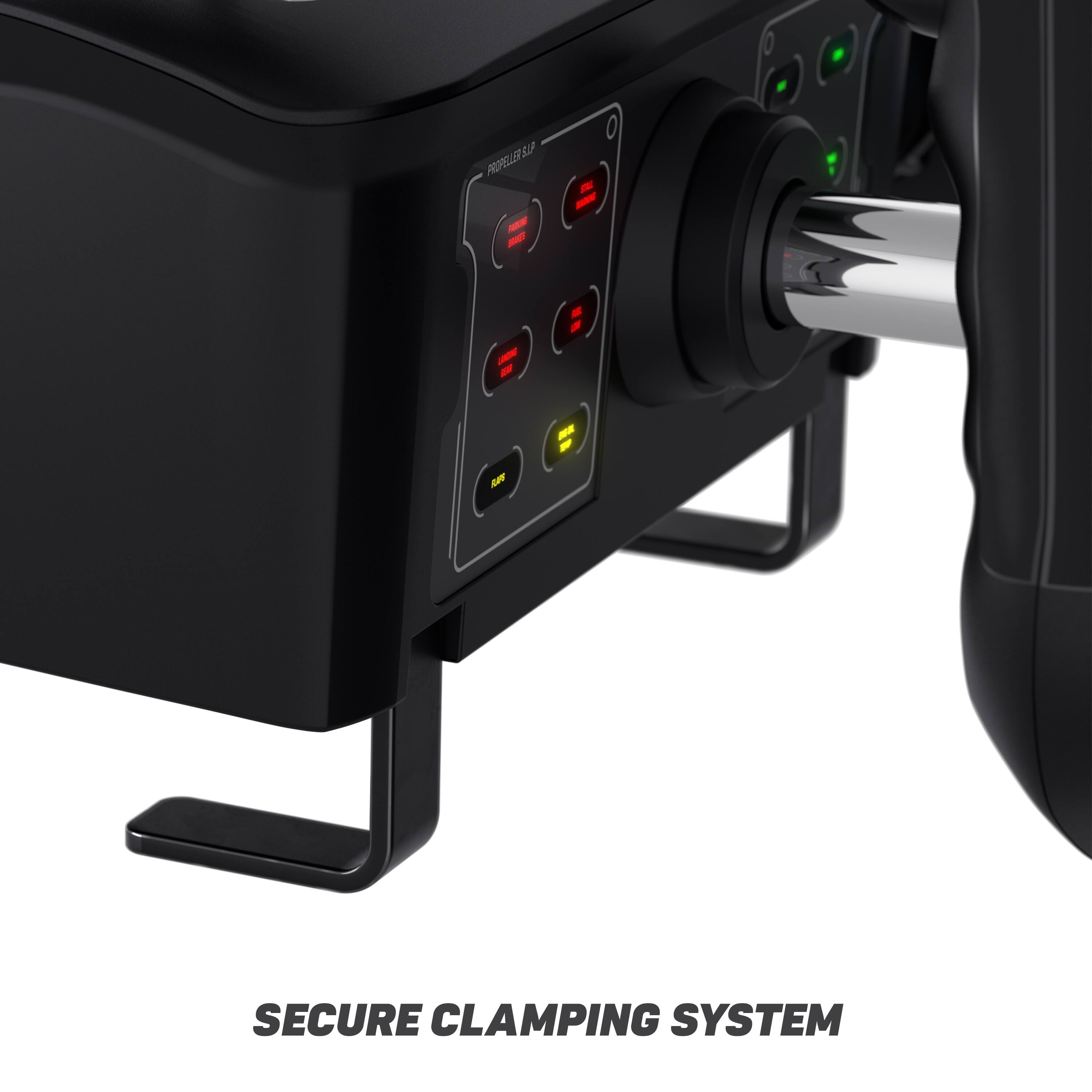 The text on the image reads "3 PROPELER - SECURE CLAMPING SYSTEM."