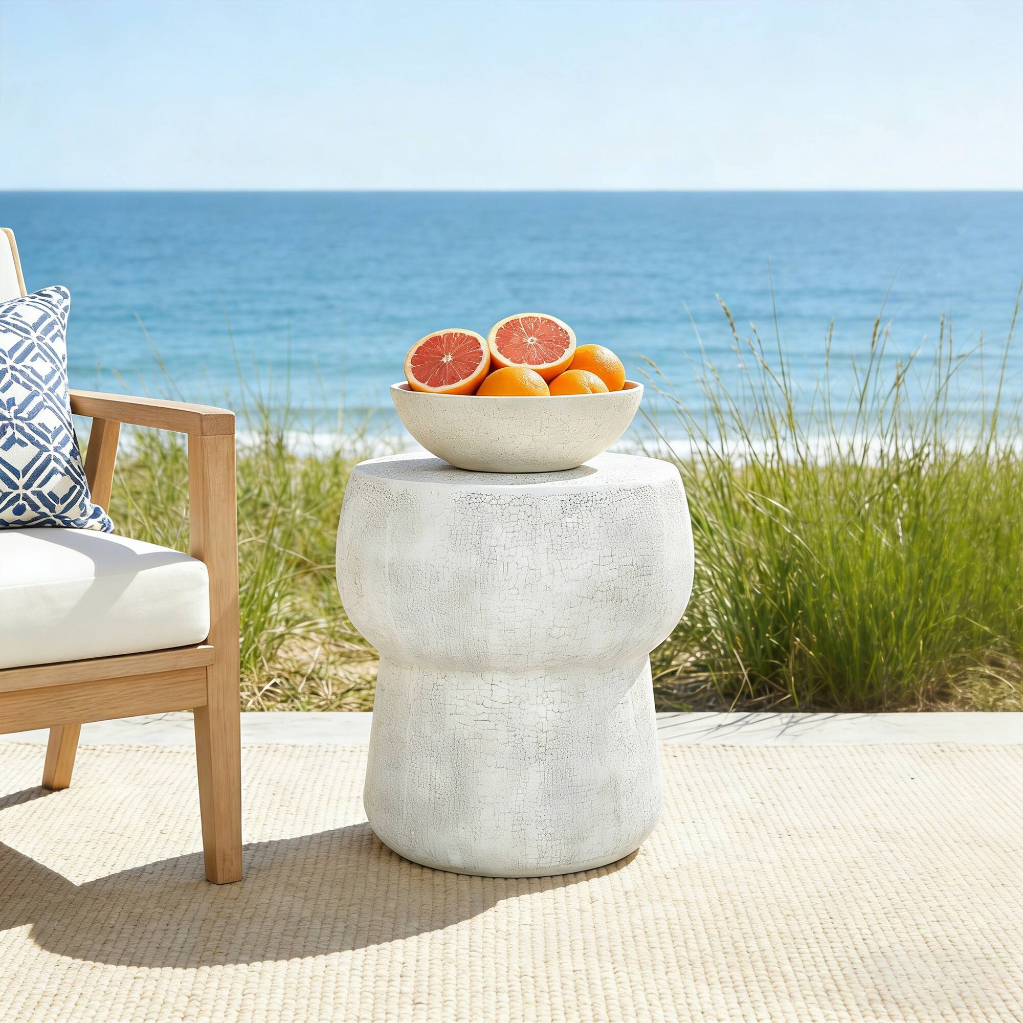 Front. Whisen - Outdoor Concrete Accent Table, Round Barrel Garden Stool Patio End Table for Garden & Backyard - Grey.