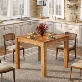Tribesigns - 31.5" Square Farmhouse Dining Table, Solid Wood Rustic Kitchen Table with 3D Textured Tabletop, Wooden Dinner for Dining - Rustic Brown