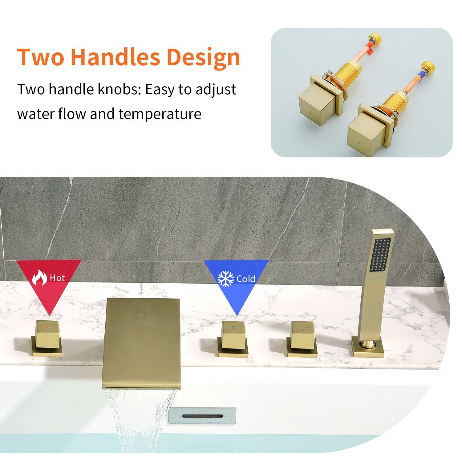 Two Handles Design

Two handle knobs: Easy to adjust water flow and temperature

Hot Cold