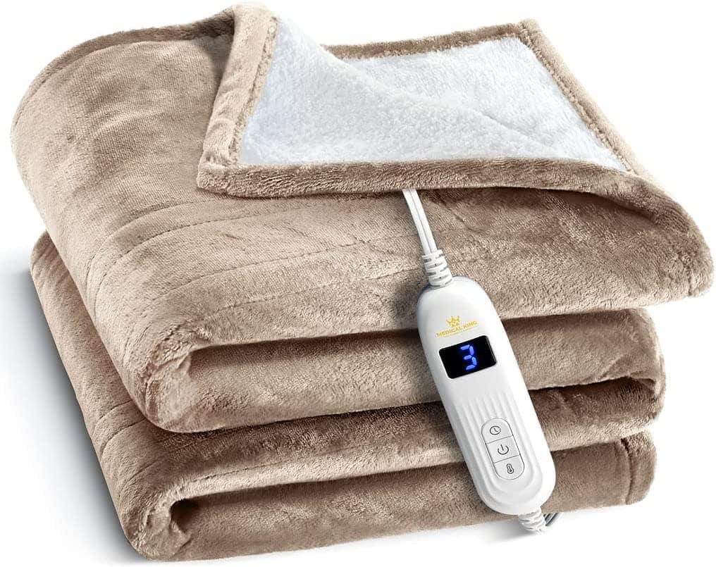Medical King - Electric Heated Blanket with Hand Controller for 10 Heating Settings 50 x 60 - Beige