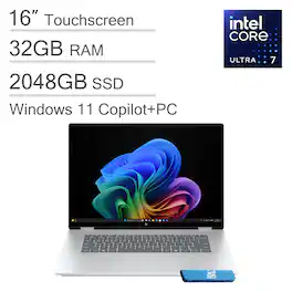 HP - OmniBook 7 Flip 2-in-1 16" WUXGA Touch Laptop - Copilot+PC - Intel Core Ultra 7 258V - 32GB RAM - 2TB SSD - Win 11Pro - Silver
