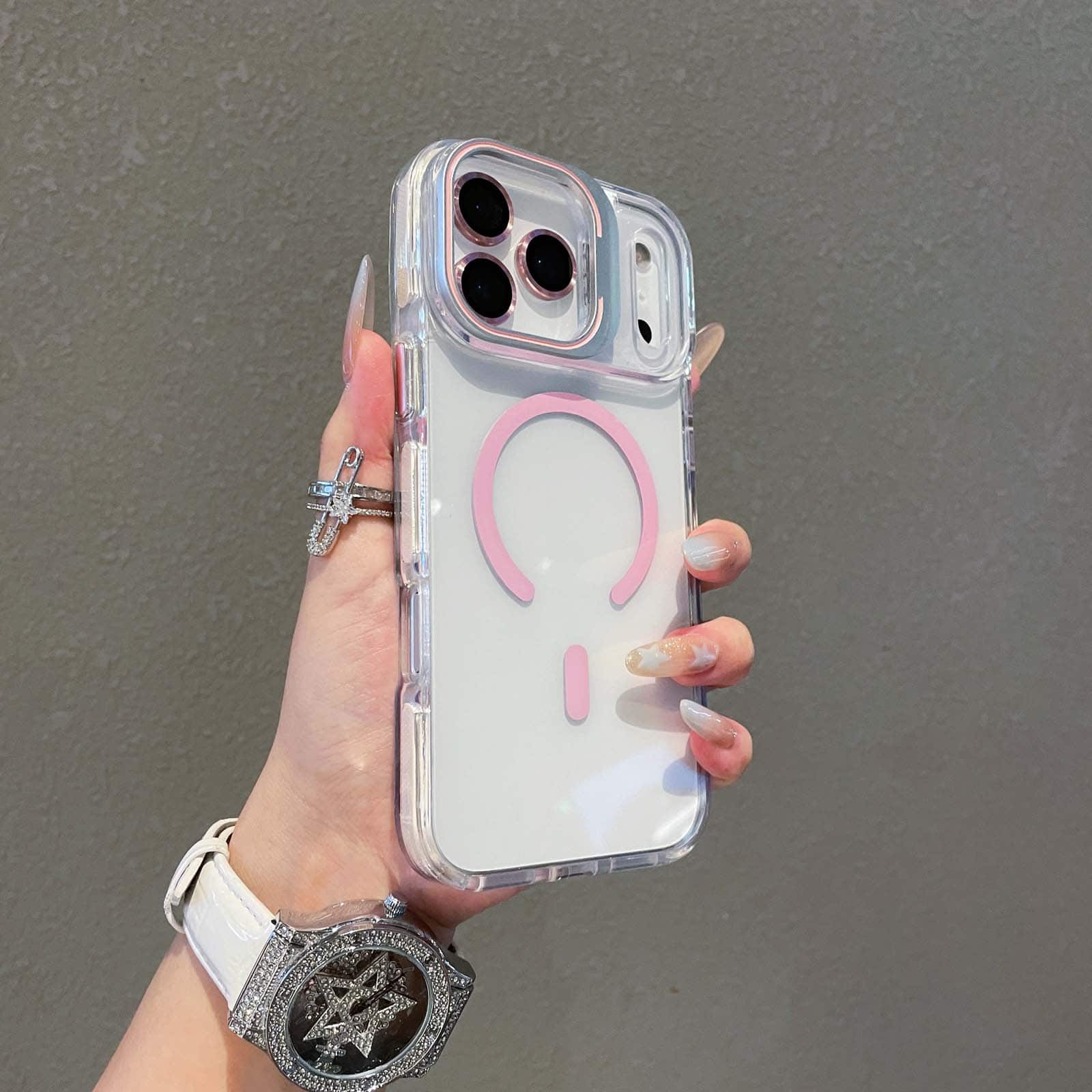 Dteck - Magnetic Clear Case for Apple iPhone 17 Pro Built-in Camera Stand, Shockproof Transparent Cover with Lens Protector - Pink price history on PriceWatchPro