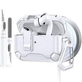 Dteck - Case for Airpods Pro 2nd Gen (2022) with Magnetic Lock,Compatible with Mag Safe,Carbon Fiber Texture Cover + Carabiner - Whitewhite