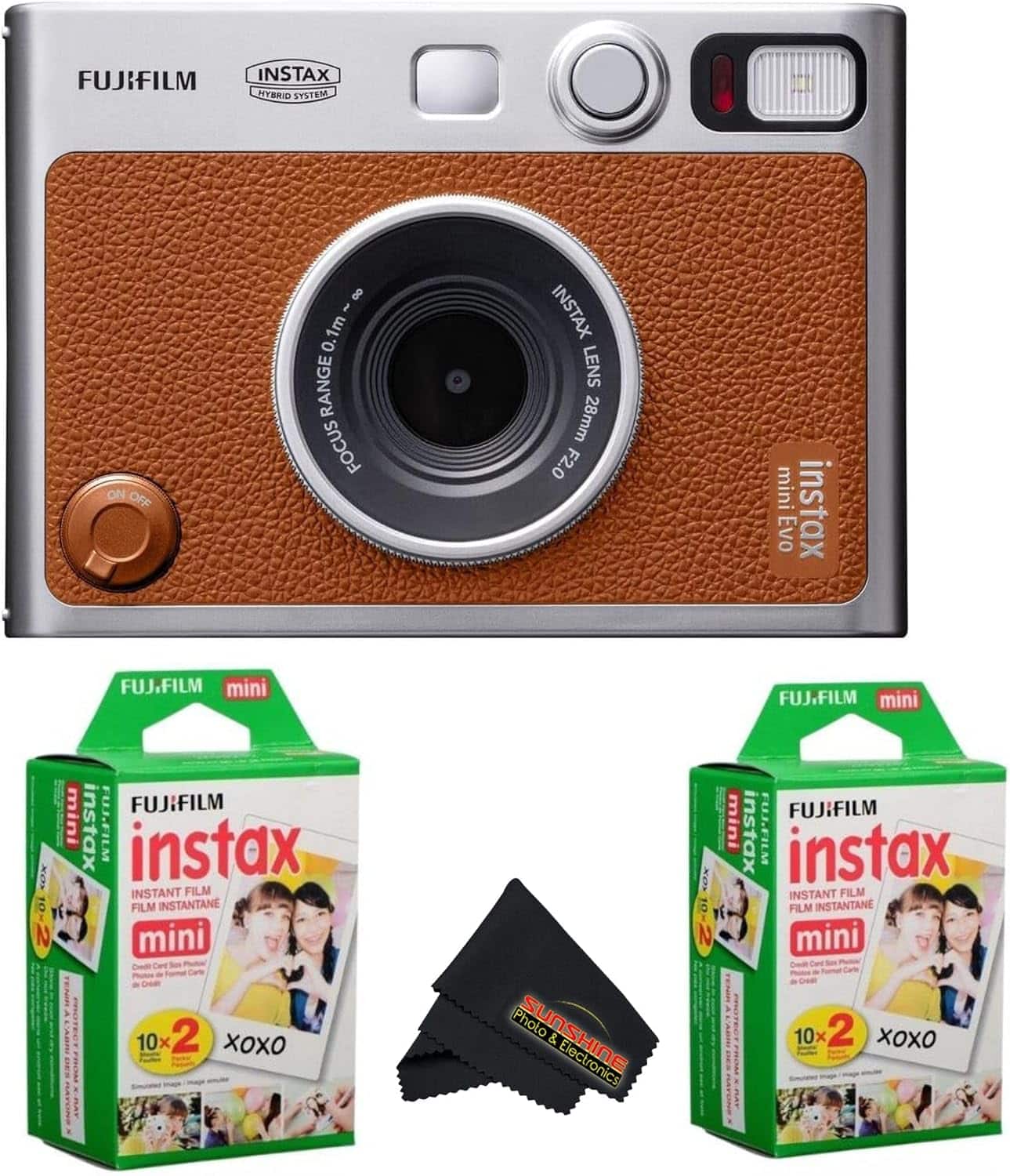 Bundle - Fujifilm - Instax Mini EVO Instant Camera with Sunshine Photo Microfiber Cleaning Cloth (Camera + 2 Twin Packs - Brown price history on PriceWatchPro
