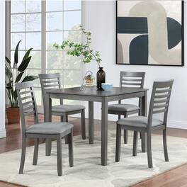 Loheer - 5-Piece Dining Table Set for 4, Modern Grey Square Table with Upholstered Chairs - Gray