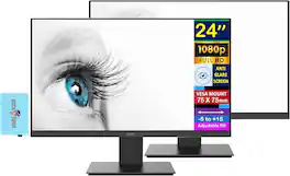 MSI - 24'' FHD VA Monitor, Anti Glare, Anti Flicker, VESA Mount, Low Blue Light, HDMI & DKZ Hub, (PROMP241X) 2 Pack - Black