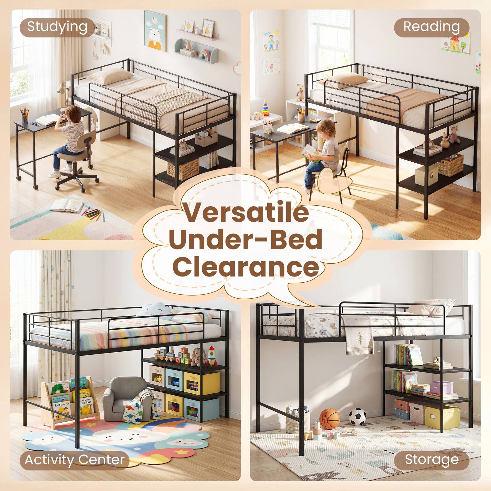 Studying  
Reading  
Versatile Under-Bed Clearance  
Activity Center  
Storage