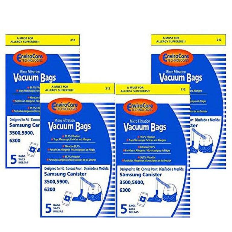A MUST FOR ALLERGY SUFFERERS!  
212 EnviroCore TECHNOLOGIES Micro Filtration Vacuum Bags  
A MUST FOR ALLERGY SUFFERERS!!  
212 Micro Filtration Vacuum Bags  
A MUST FOR ALLERGY SUFFERERS!  
212 EnviroCore TECHNOLOGIES Micro Filtration Vacuum Bags  
Designed to Fit:  
Samsung Canister 3500, 5900, 6300  
5 BAGS  
5 BOLSAS  
5 SACS