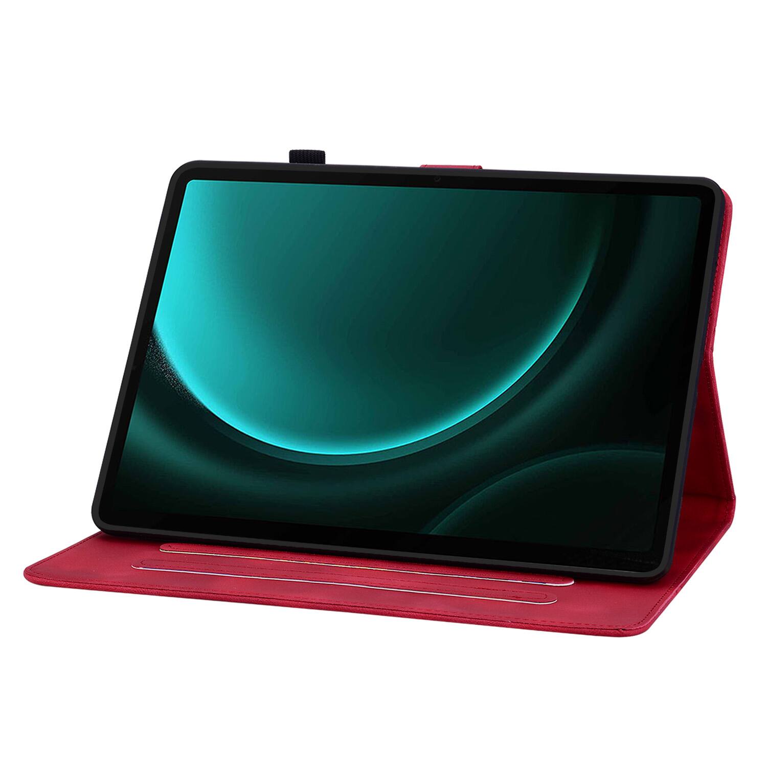 Alt View 1. Dteck - Case for Samsung Galaxy Tab S10 FE & S10 Lite and S9 FE & S9,Embossed Pattern PU Leather Flip Card Holder Stand Cover - Red.