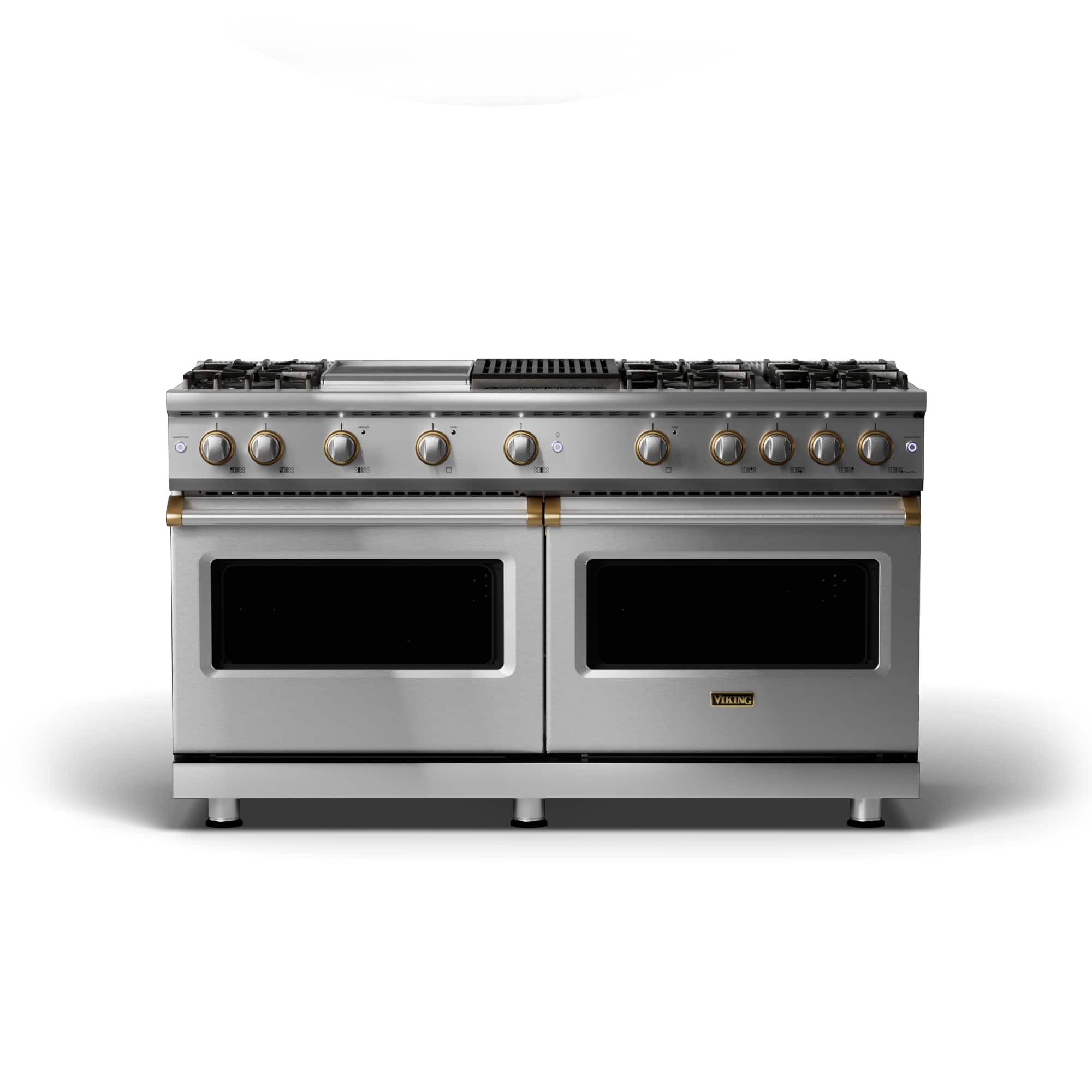 Front. Viking - 5 Series 8.0 Cu. Ft. Freestanding Double Oven Gas Convection Range - Stainless steel.