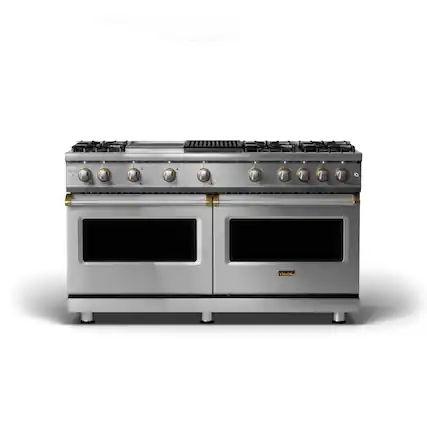 Front. Viking - 8.0 Cu. Ft. 60"W. Professional 5 Series Freestanding Double Oven Gas Convection Range - Stainless steel.
