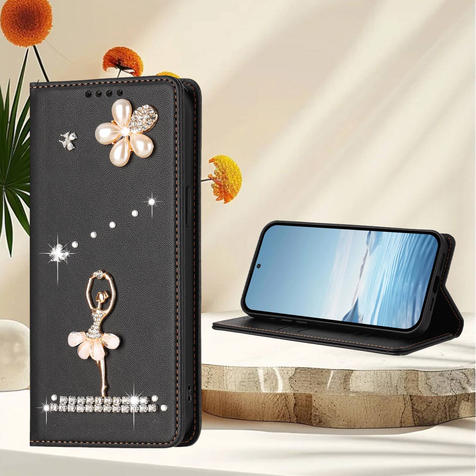 Alt View 1. Dteck - 3D Bling Ballerina Wallet Case for Samsung Galaxy A17 5G, RFID Blocking PU Leather Flip Cover with Card Slots - Black.