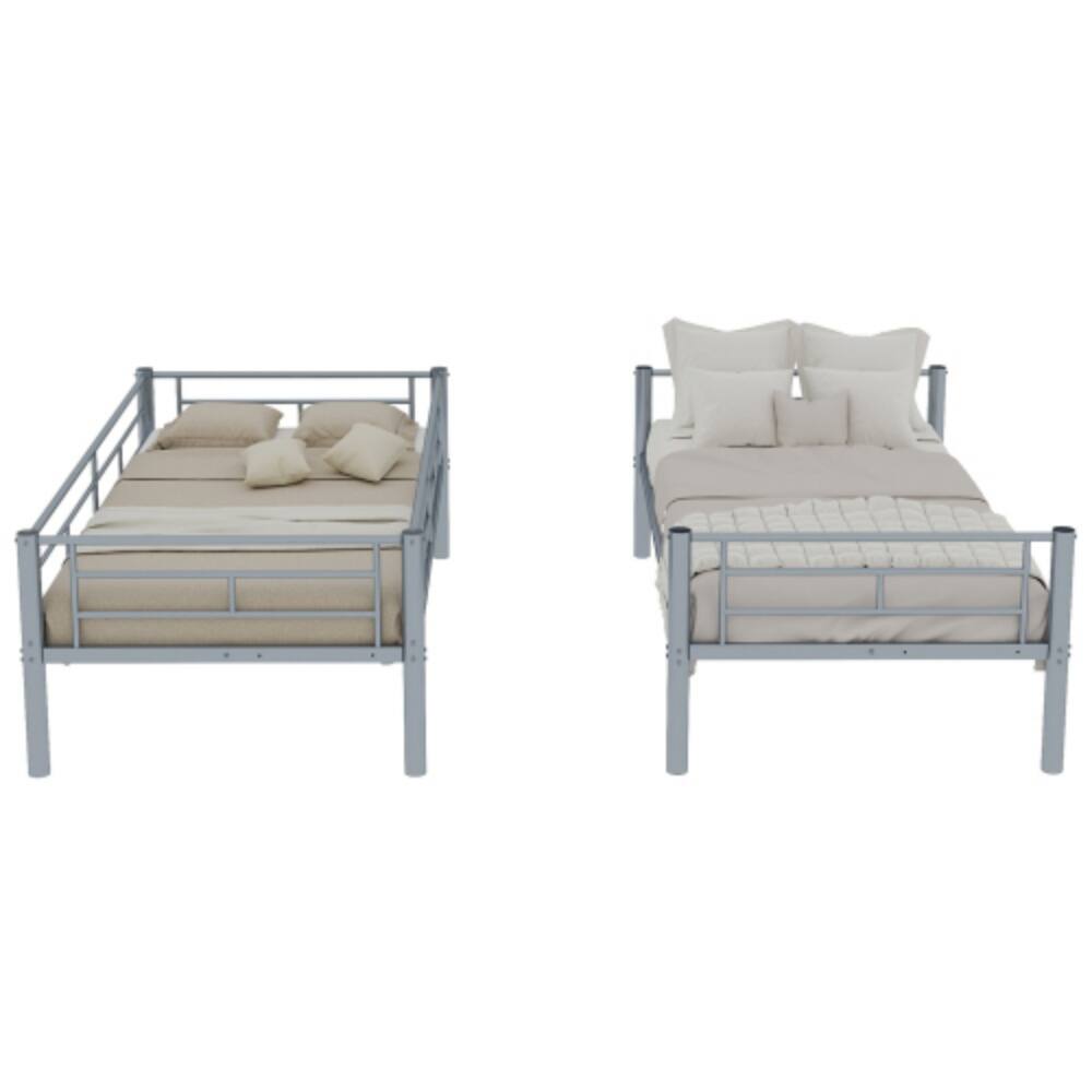 Alt View 3. LUCKY ONE - Twin Over Twin Metal Bunk Bed for Kids, Durable Steel Structure with Ladder and Guardrail, Converts to 2 Separate Beds - Silver.