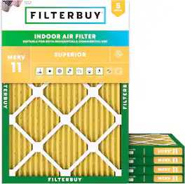 Filterbuy - 13x20x1 MERV 11 Pet & Allergy Defense, Electrostatic Pleated HVAC AC Furnace Air Filters Replacement (5-Pack) - Gold