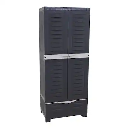 Front. Sunnydaze - Lockable Storage Cabinet with 3 Adjustable Shelves - Shadow.