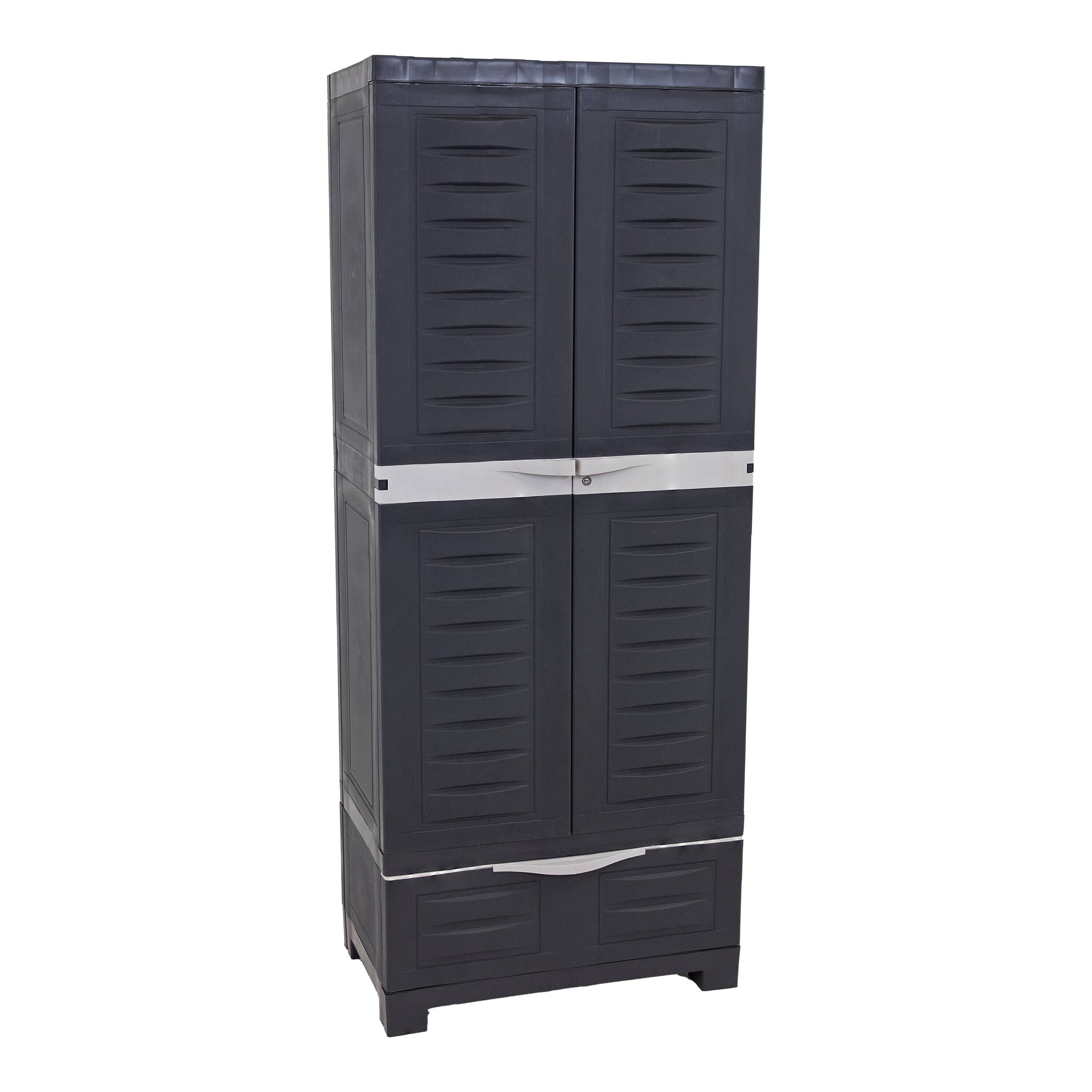 Front. Sunnydaze - Lockable Storage Cabinet with 3 Adjustable Shelves - Shadow.