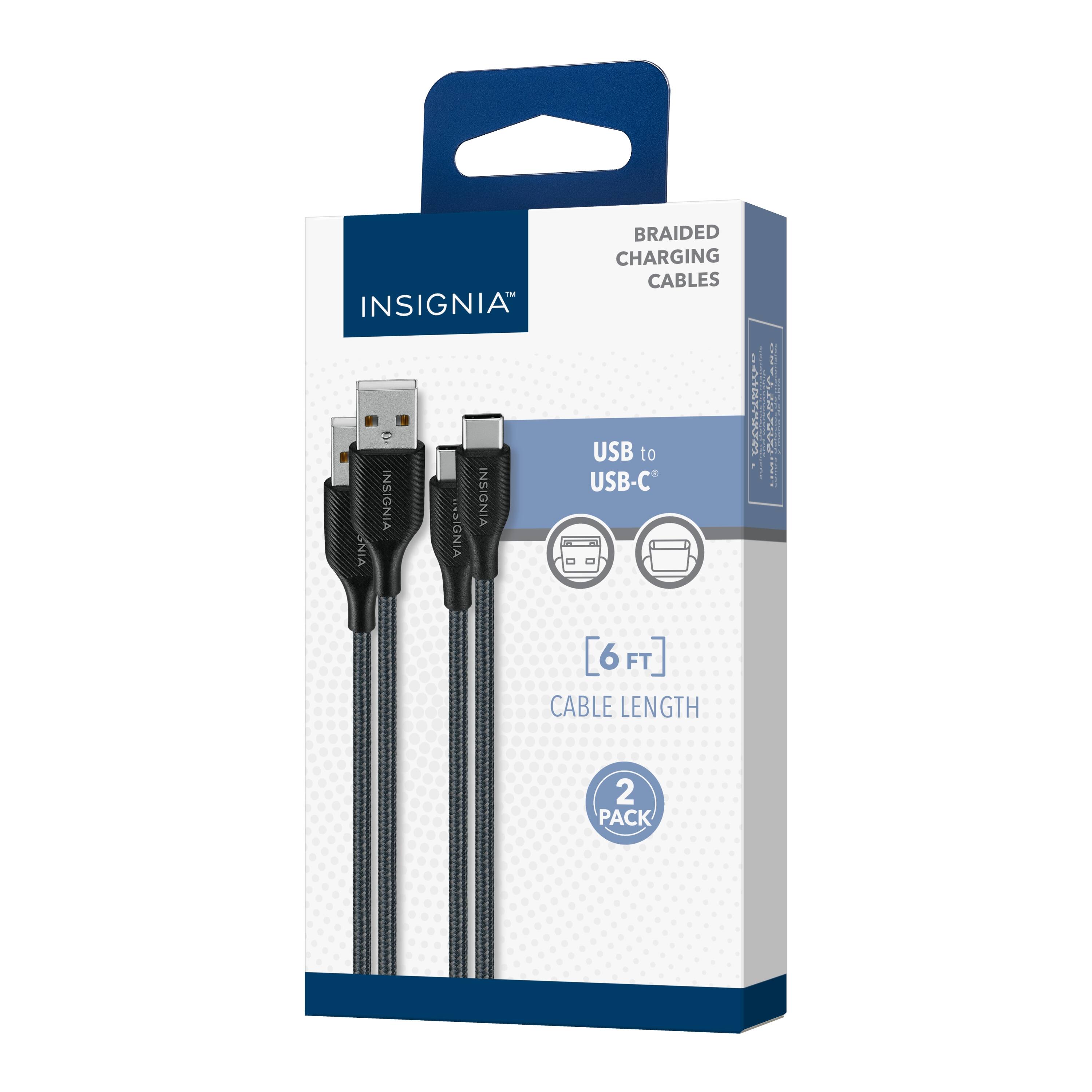 INSIGNIA BRAIDED CHARGING CABLES : USB to USB-C : 6 FT CABLE LENGTH 2 PACK
