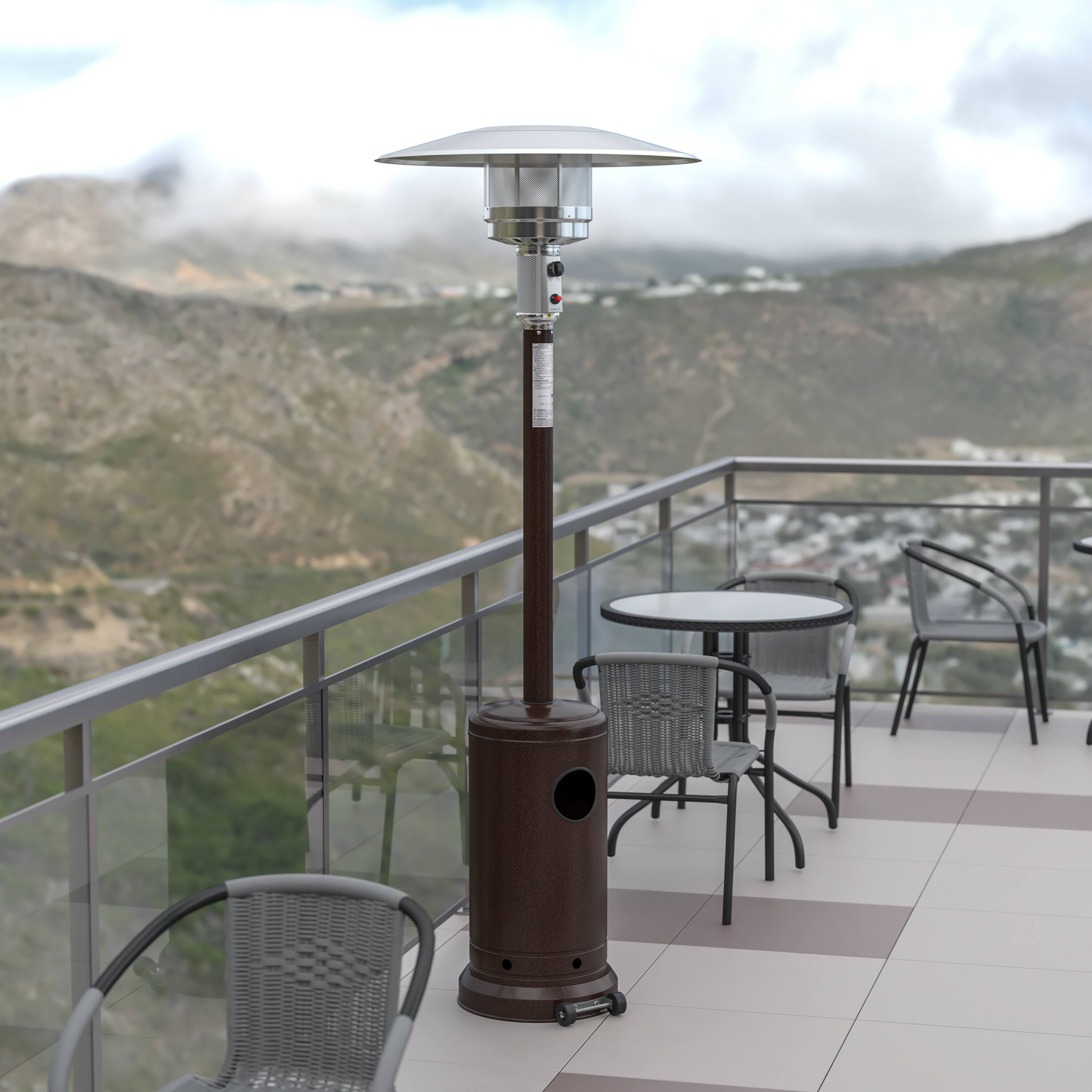 Alt View 1. Emma + Oliver - Outdoor Patio Heater - 7.5 Feet Round Steel Patio Heater - 40,000 BTU's - Bronze.