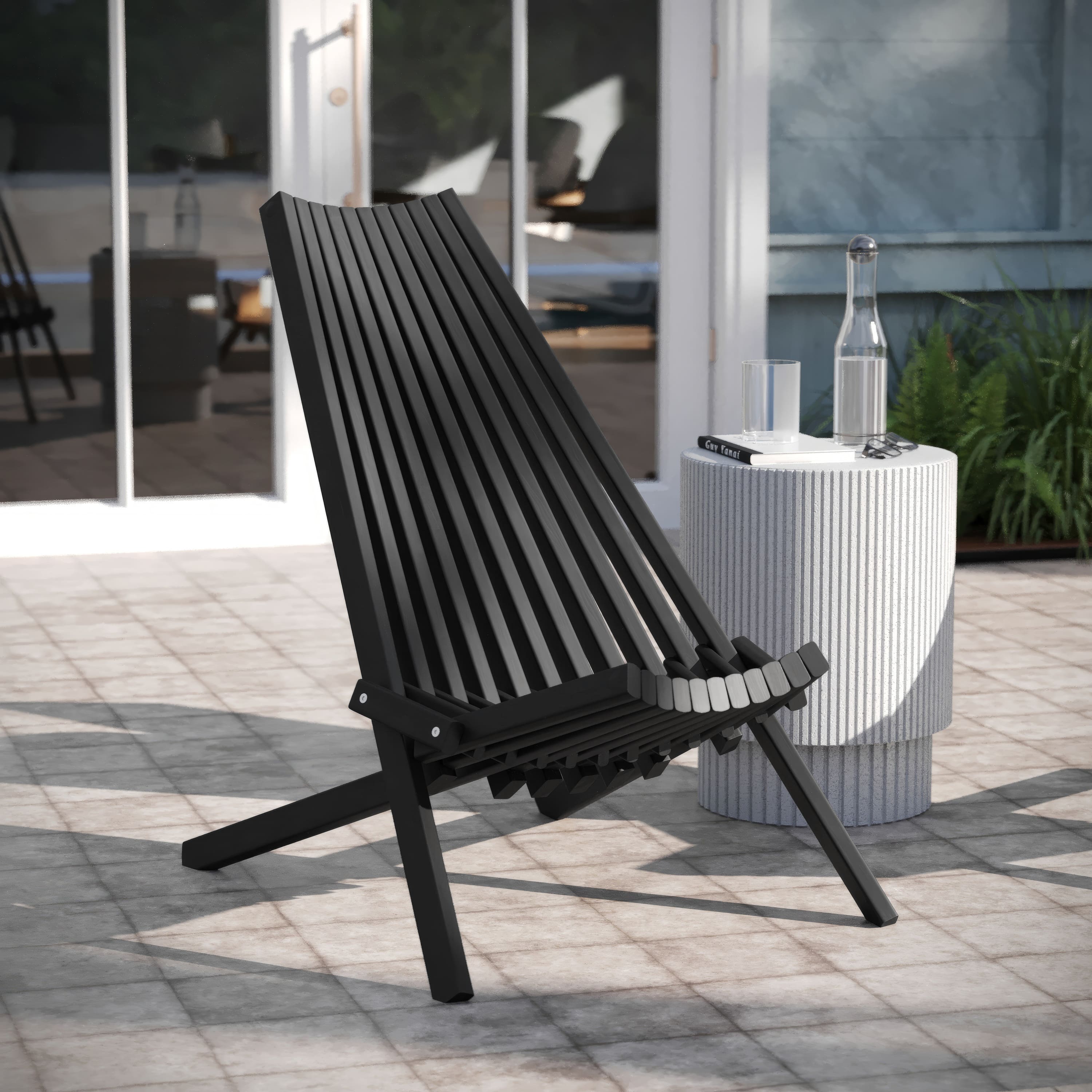Emma + Oliver Acacia Wood Low Profile Lounge Folding Chair for