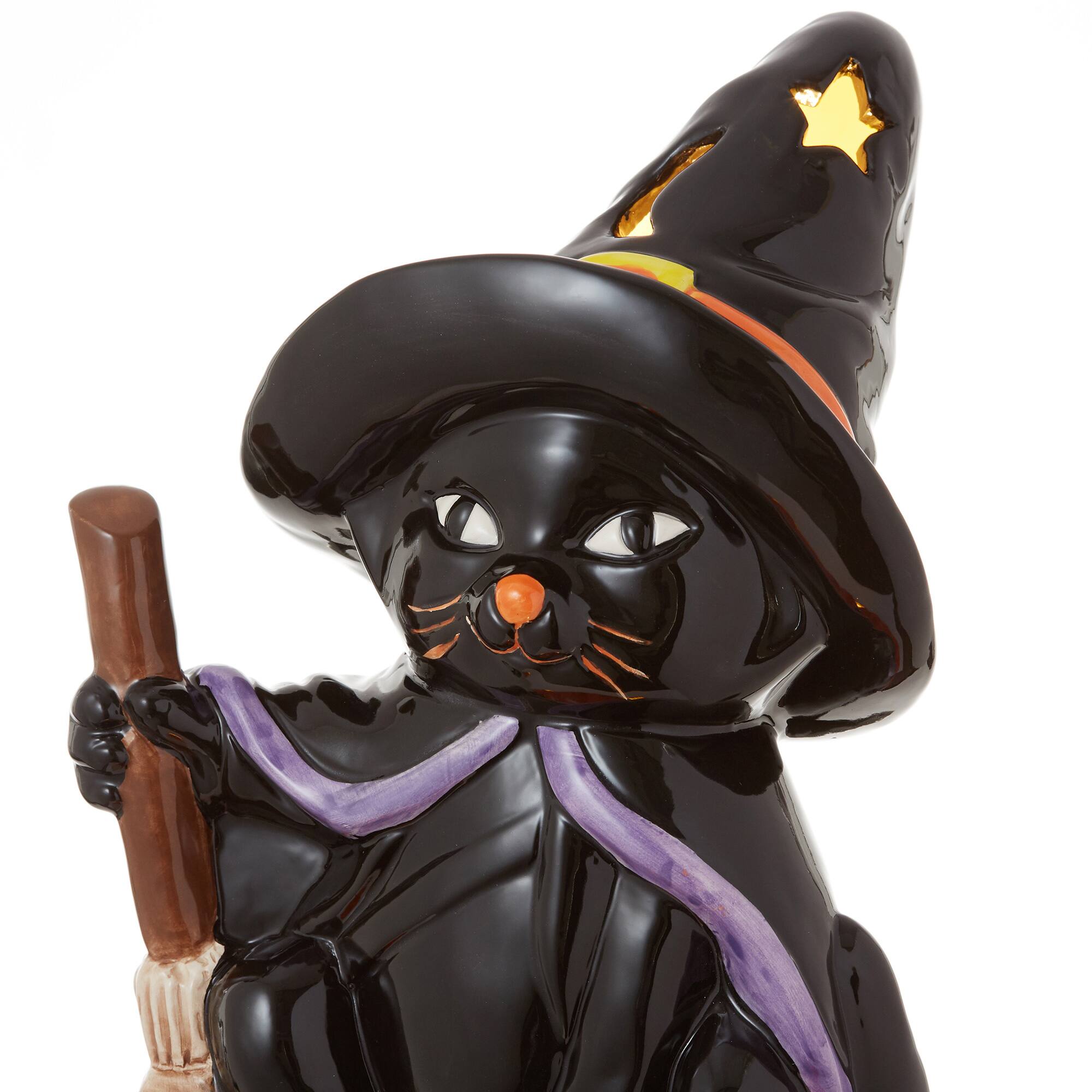 Alt View 2. Casafield - Pre-Lit Ceramic Halloween Hand-Painted Tabletop Indoor Home Decor - Black Cat.