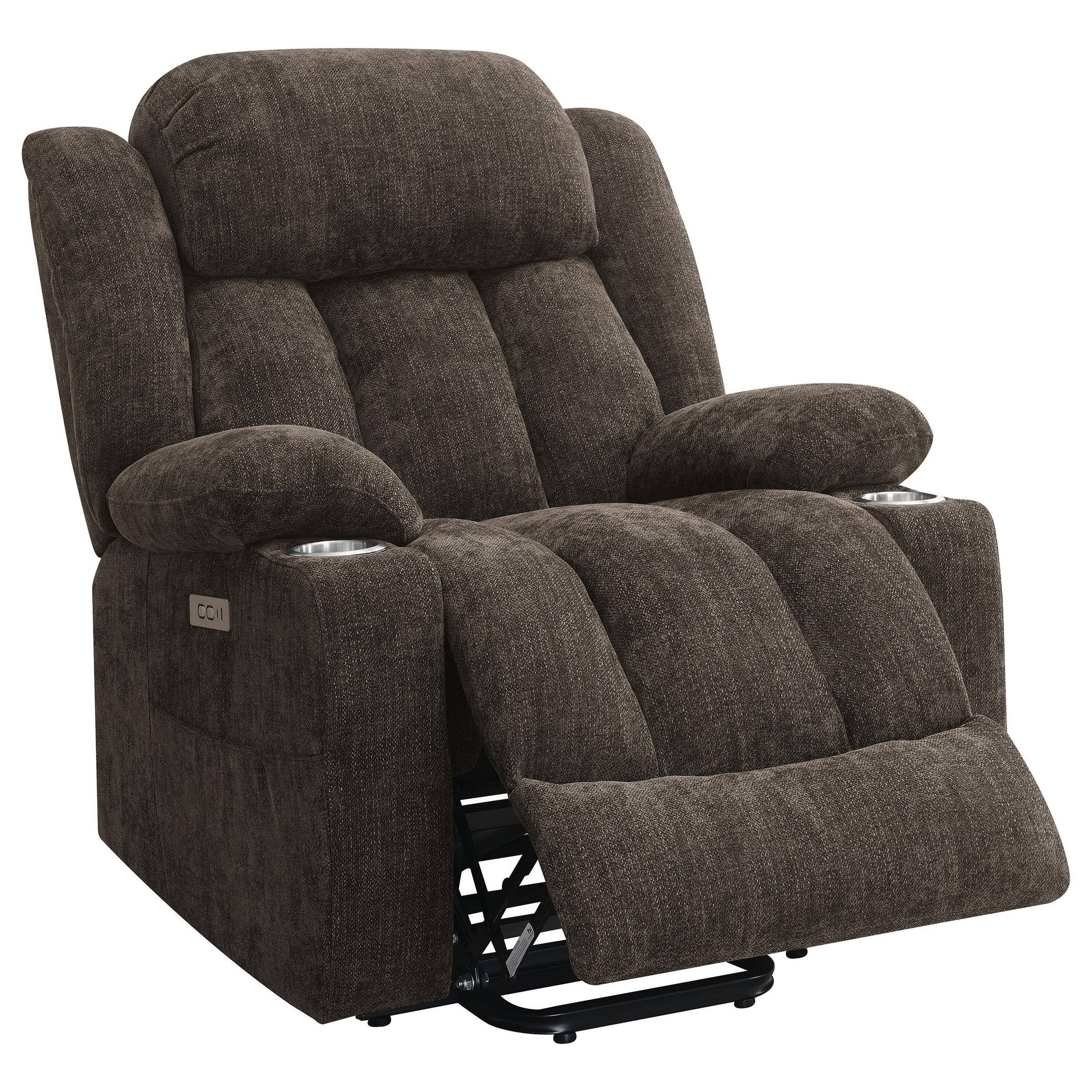 Left. Manhattan Lane - Limi Power Lift Recliner Chair,  , USB Port, Cupholders - Brown.