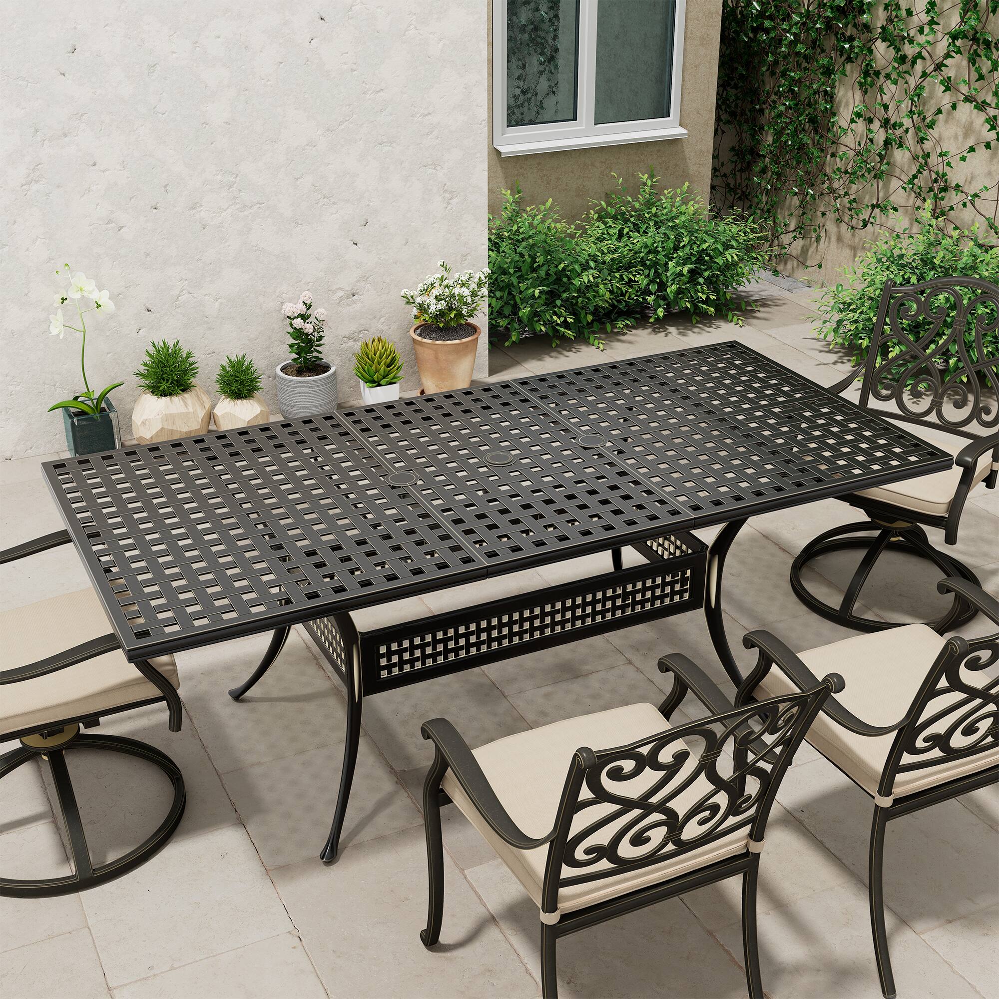 Angle. Mondawe - Extendable Cast Aluminum Outdoor Dining Table - Black.