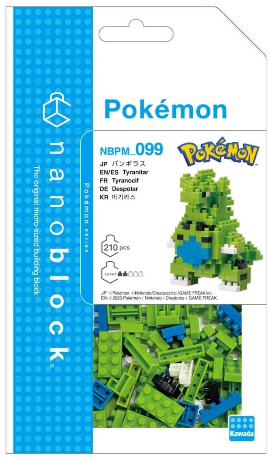 Pokémon  
Nanoblock  
NBPM_099  
The original micro-sized building block  

JP バンギラス  
EN/ES Tyranitar  
FR Tyranocif  
DE Despotar  
KR 마기라스  

210 pcs  

Level 2023 Pokémon  
JP © Pokémon. © Nintendo / Creatures Inc. / GAME FREAK inc.  
EN © 2023 Pokémon. © Nintendo / Creatures / GAME FREAK.  

Kawada