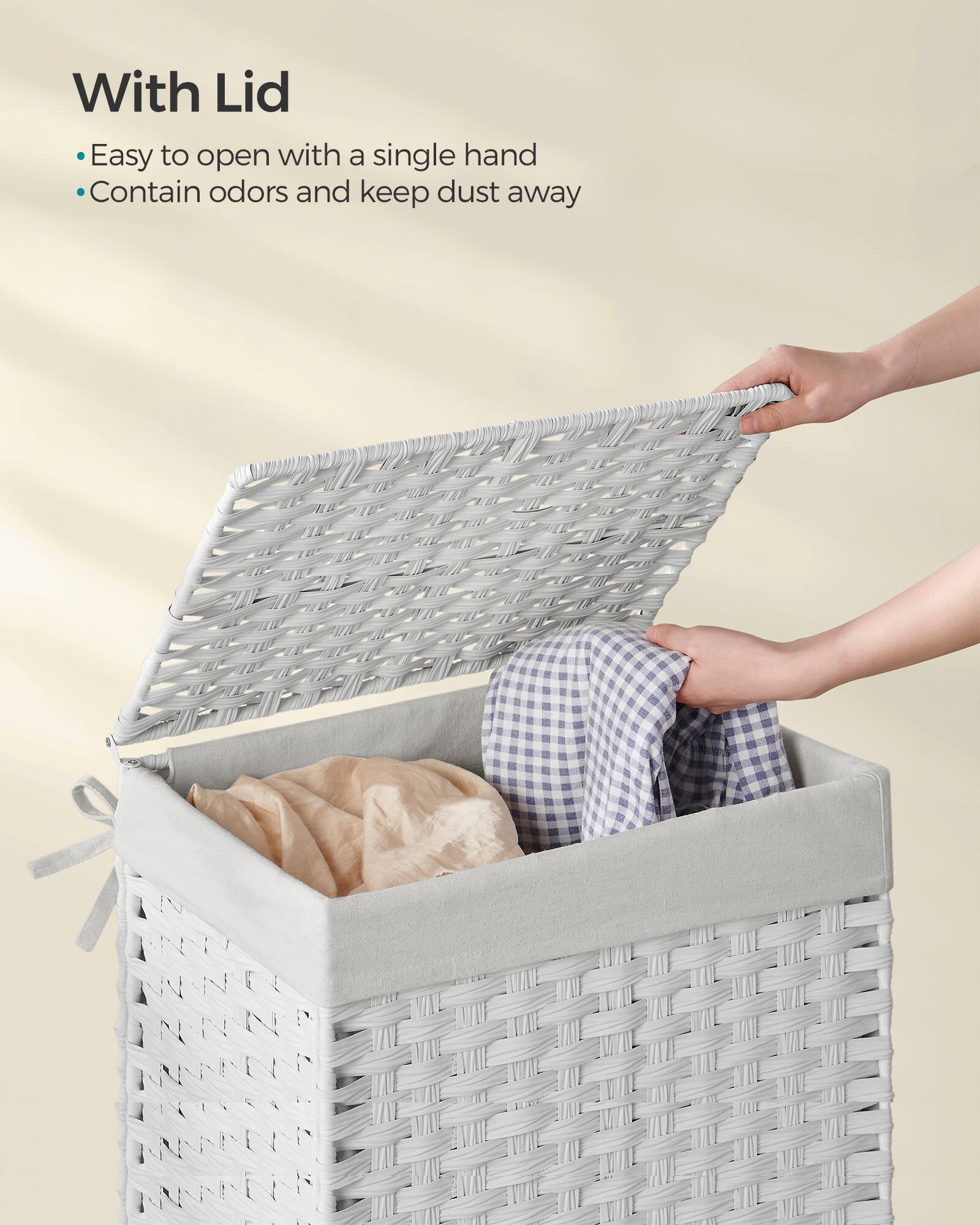 With Lid

- Easy to open with a single hand
- Contain odors and keep dust away