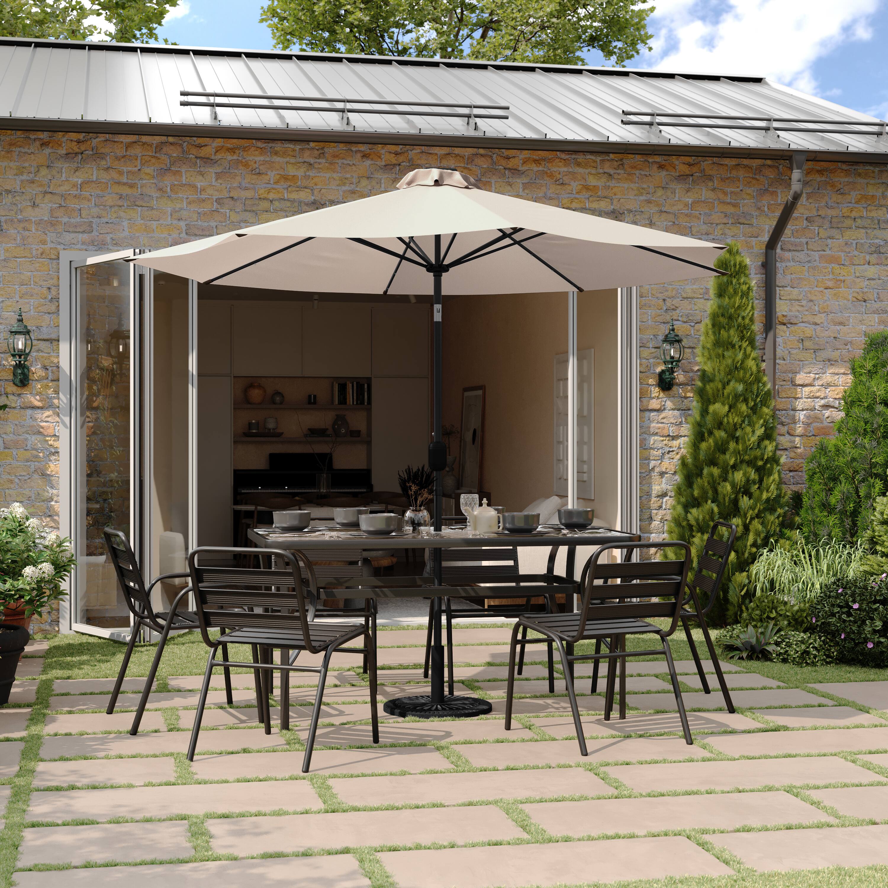 Alt View 1. Flash Furniture - Montego Commercial Grade 9 FT Round Umbrella with 32 Solar LED Lights and Crank and Tilt Functionality in Tan - Tan.