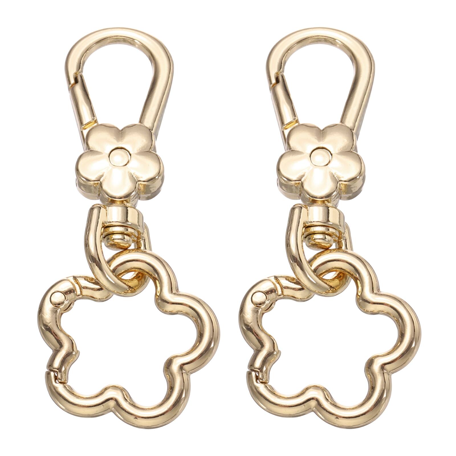 Front. Unique Bargains - 2pcs Metal Keychain Clip Swivel Lobster Claw Clasp Quick Release Flower Key Ring Detachable for Crafts Bag Lanyard - Light Gold.