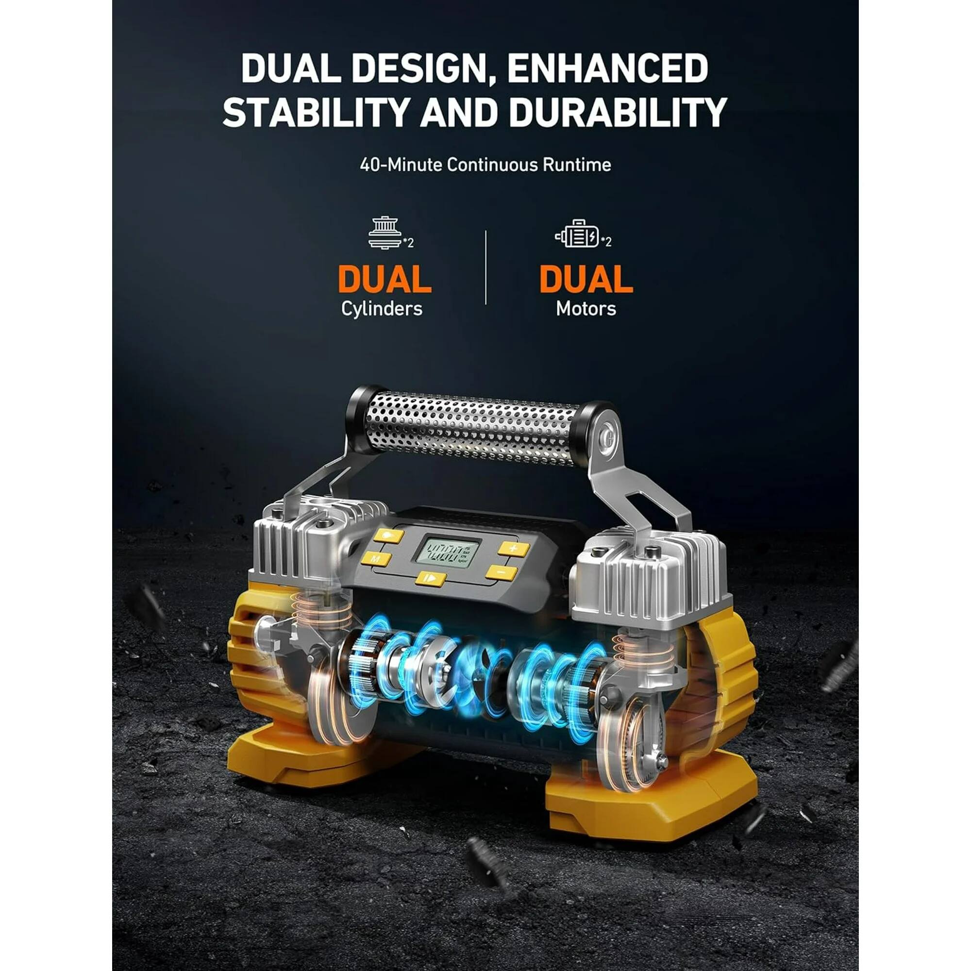 DUAL DESIGN, ENHANCED STABILITY AND DURABILITY  
40-Minute Continuous Runtime  
2 DUAL Cylinders  
2 DUAL Motors  
400E I ECO CEC