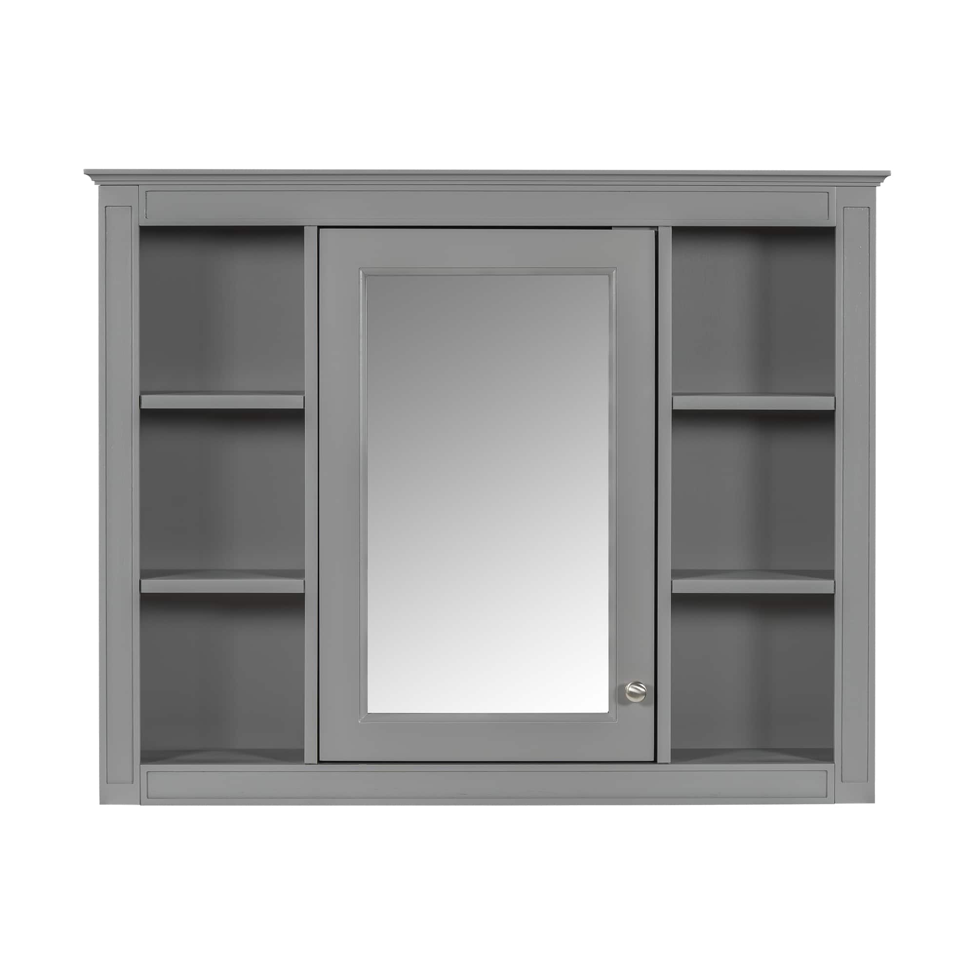 Ecooso - 35x27.5in Wall Mounted Bathroom Storage Cabinet with Mirror, 6-Shelf Medicine Organizer - Gray