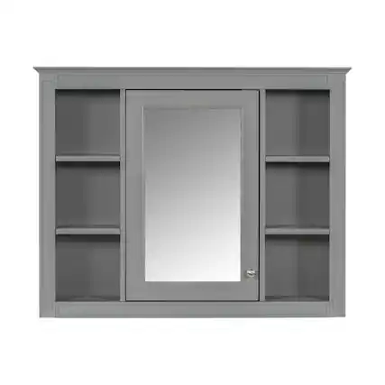 Front. Ecooso - 35x27.5in Wall Mounted Bathroom Storage Cabinet with Mirror, 6-Shelf Medicine Organizer - Grey.