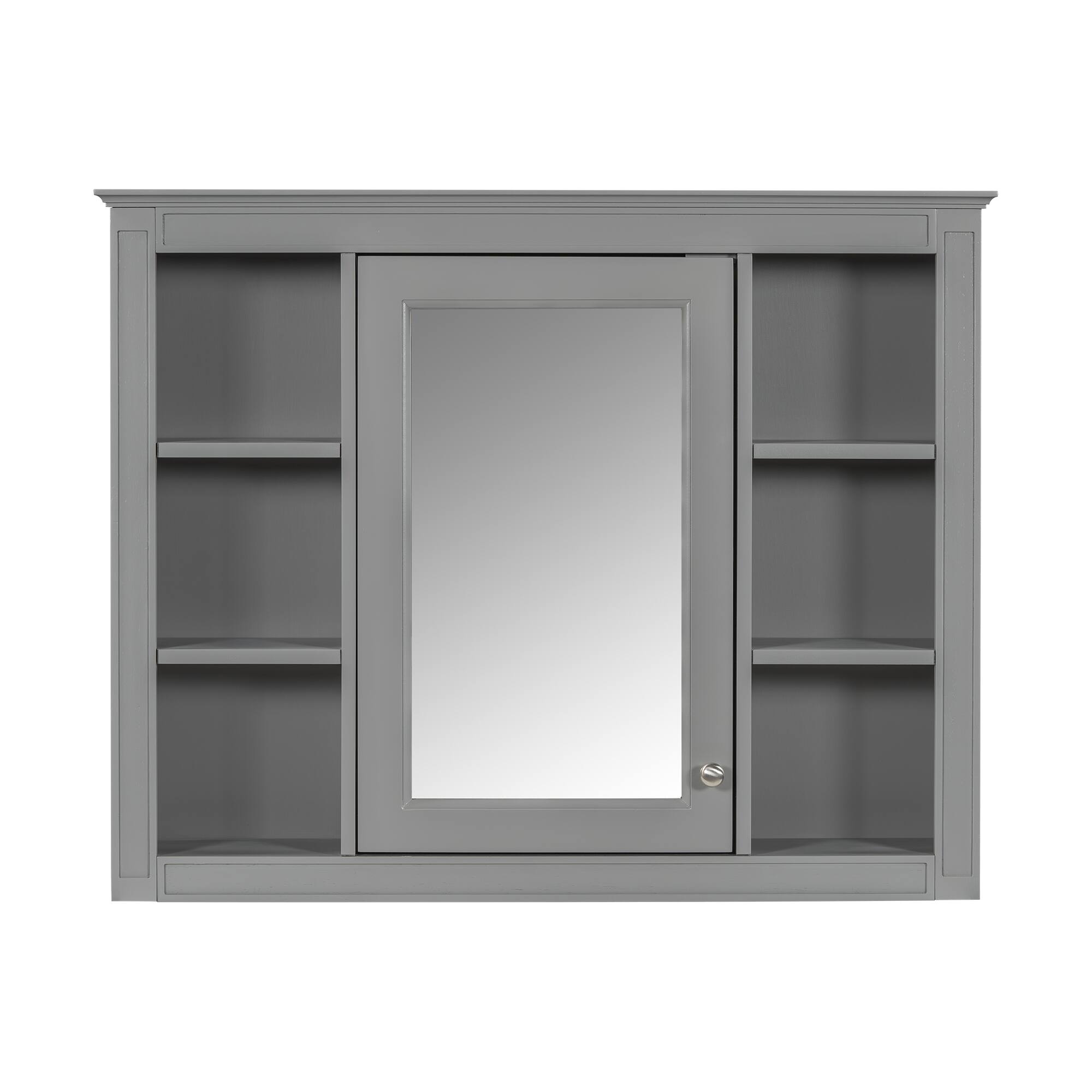 Front. Ecooso - 35x27.5in Wall Mounted Bathroom Storage Cabinet with Mirror, 6-Shelf Medicine Organizer - Grey.