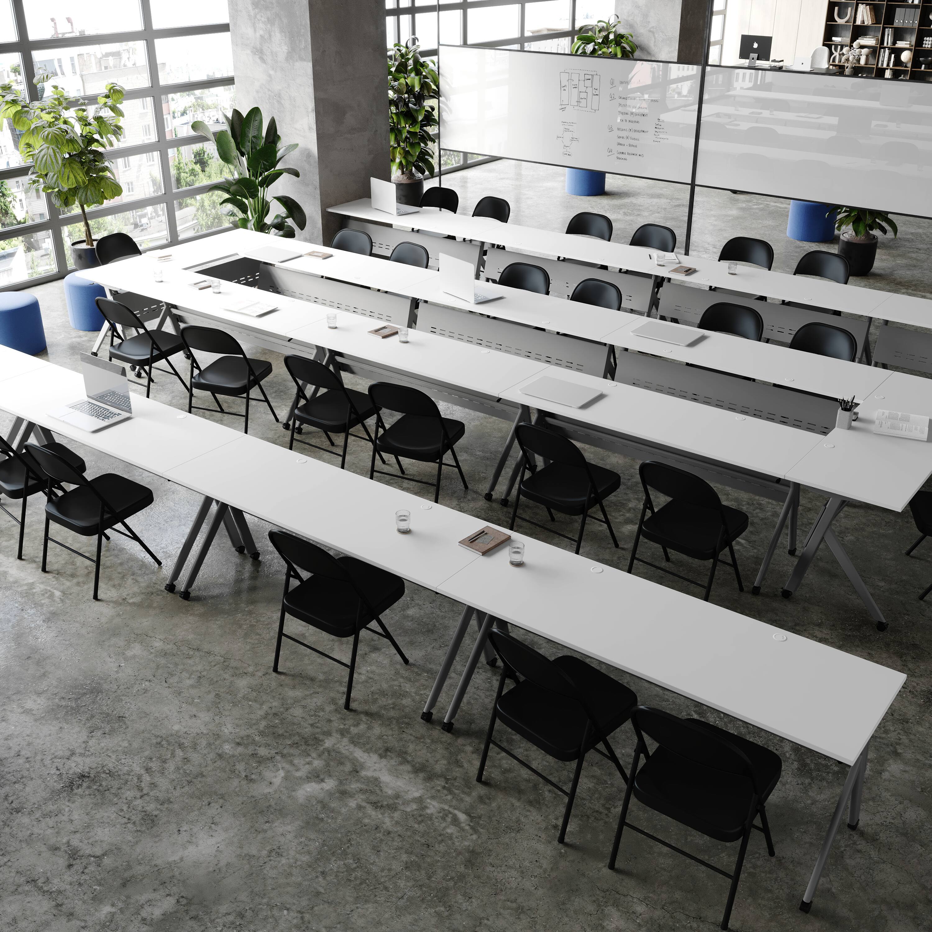 Alt View 3. Flash Furniture - Davis Commercial Grade 72" x 24" Heavy-Duty Nesting Flip Training Table with Y-Legs, Modesty Panel, 1" Thick White Table - White.