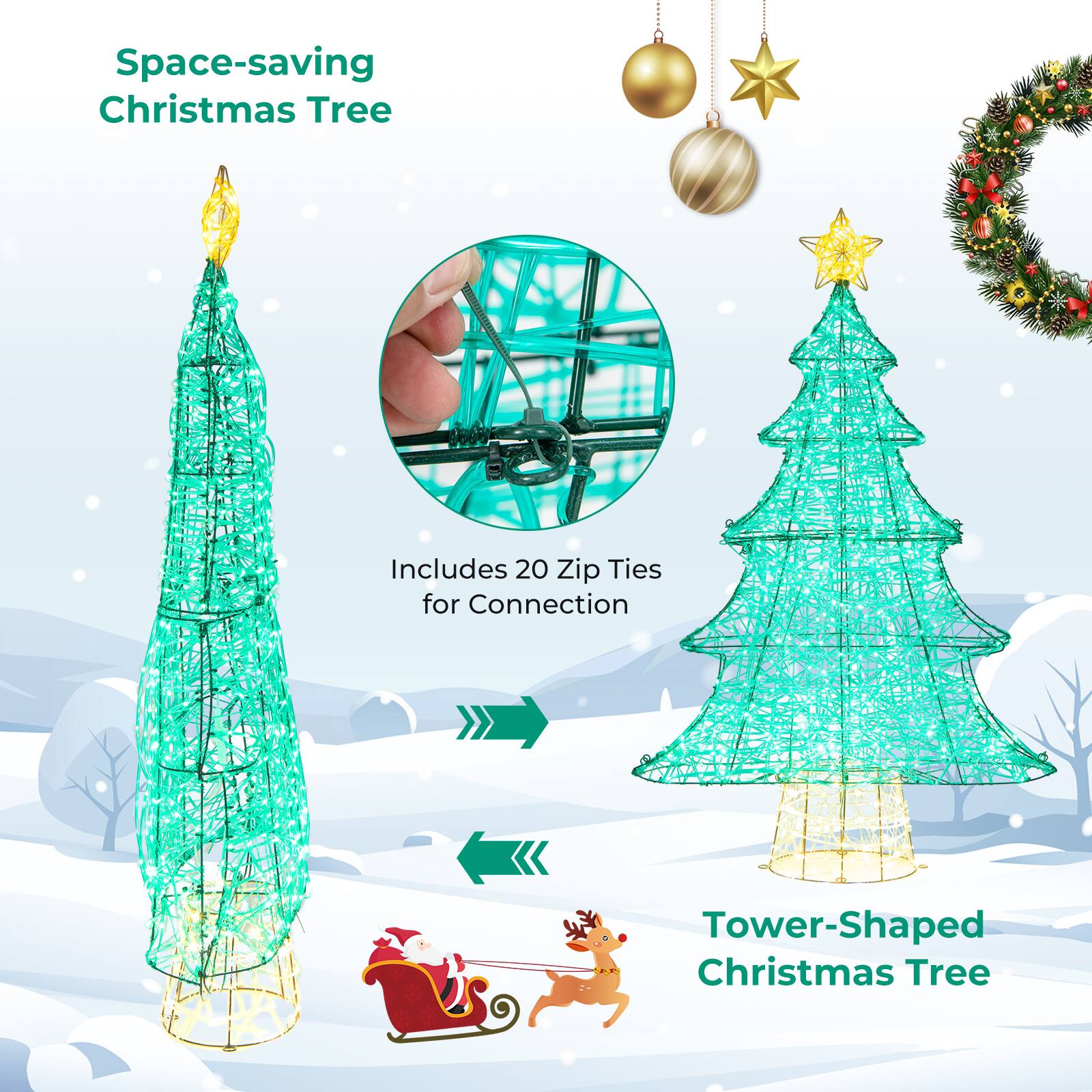 Space-saving Christmas Tree

Includes 20 Zip Ties for Connection

Tower-Shaped Christmas Tree